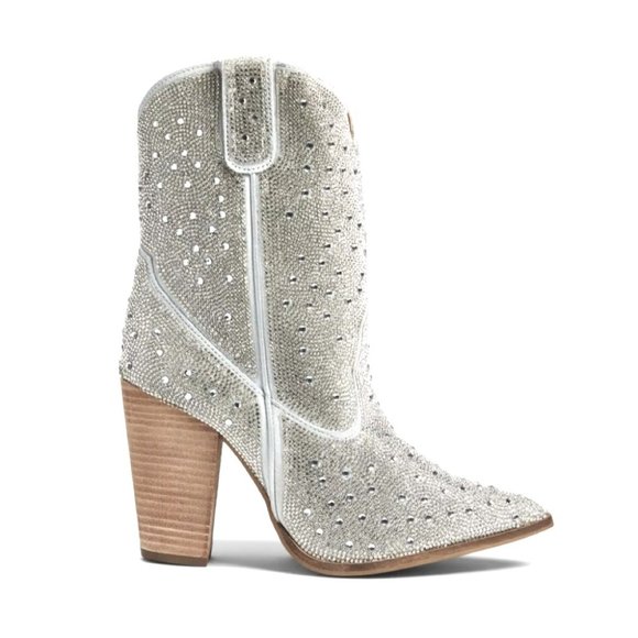 Dingo Neon Moon Leather Booties Silver Rhinestone Western Boots Size 9 NIB - Picture 3 of 12